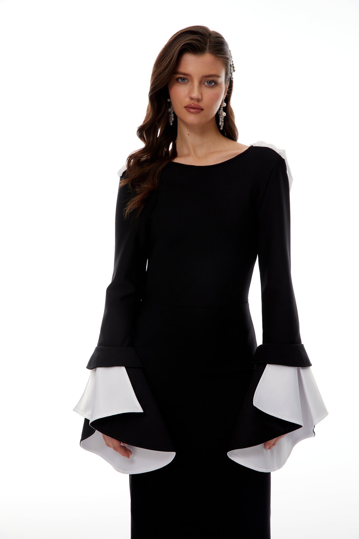 Aurohaya Bente Black Color Block Draped Maxi Dress