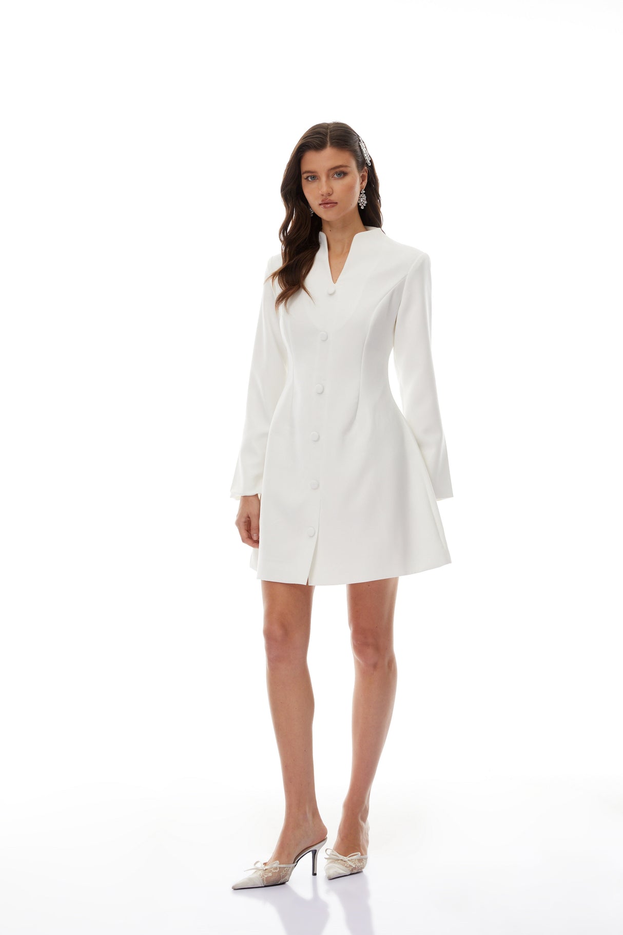 Aurohaya Berglind White Mandarin Collar Mini Blazer Dress