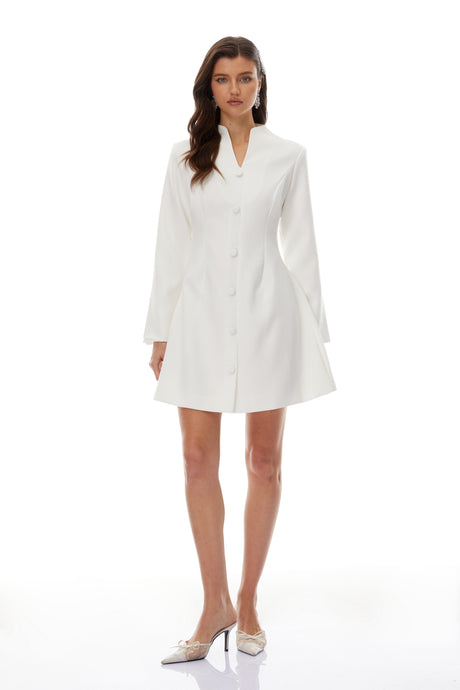 Aurohaya Berglind White Mandarin Collar Mini Blazer Dress