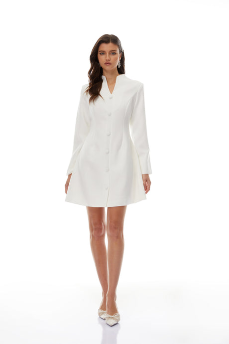 Aurohaya Berglind White Mandarin Collar Mini Blazer Dress