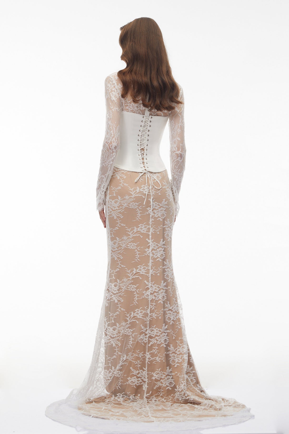 Aurohaya Bethany White Asymmetrical Lace Maxi Dress