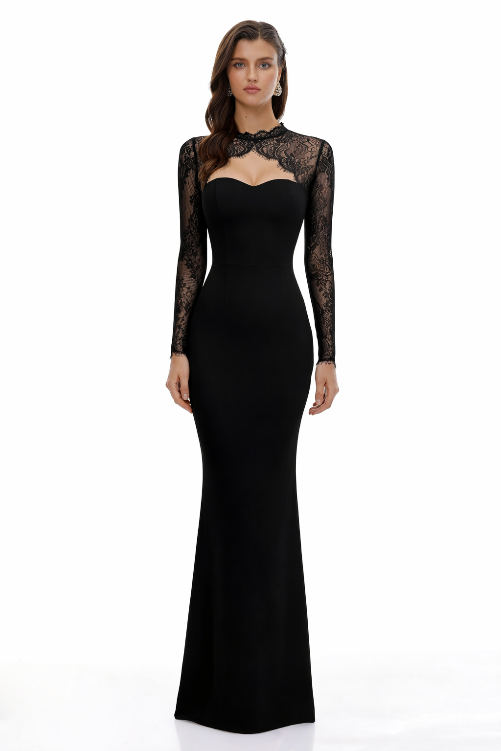 Aurohaya Bokamoso Black Lace Panel Maxi Gown