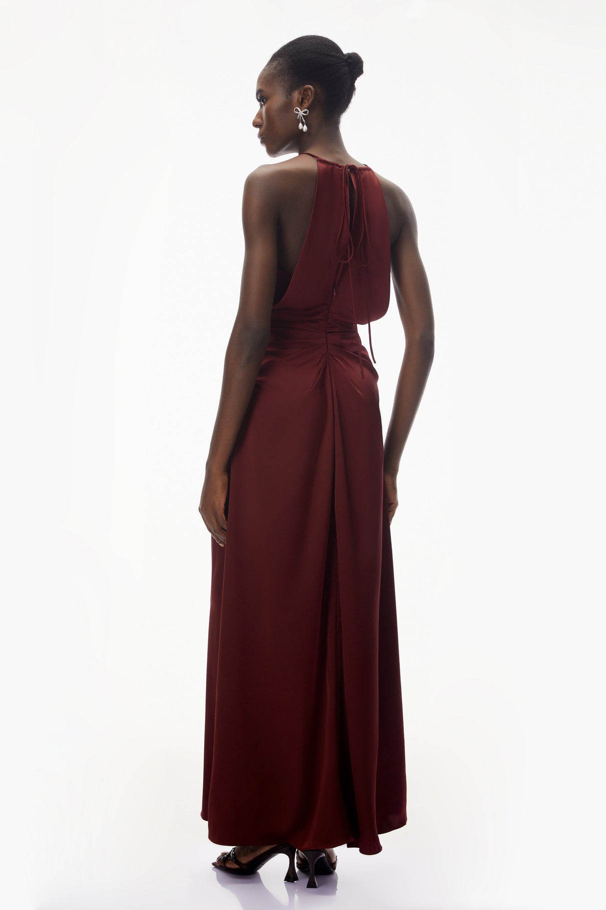 Aurohaya Bozhena Red Halterneck Ruched Maxi Dress