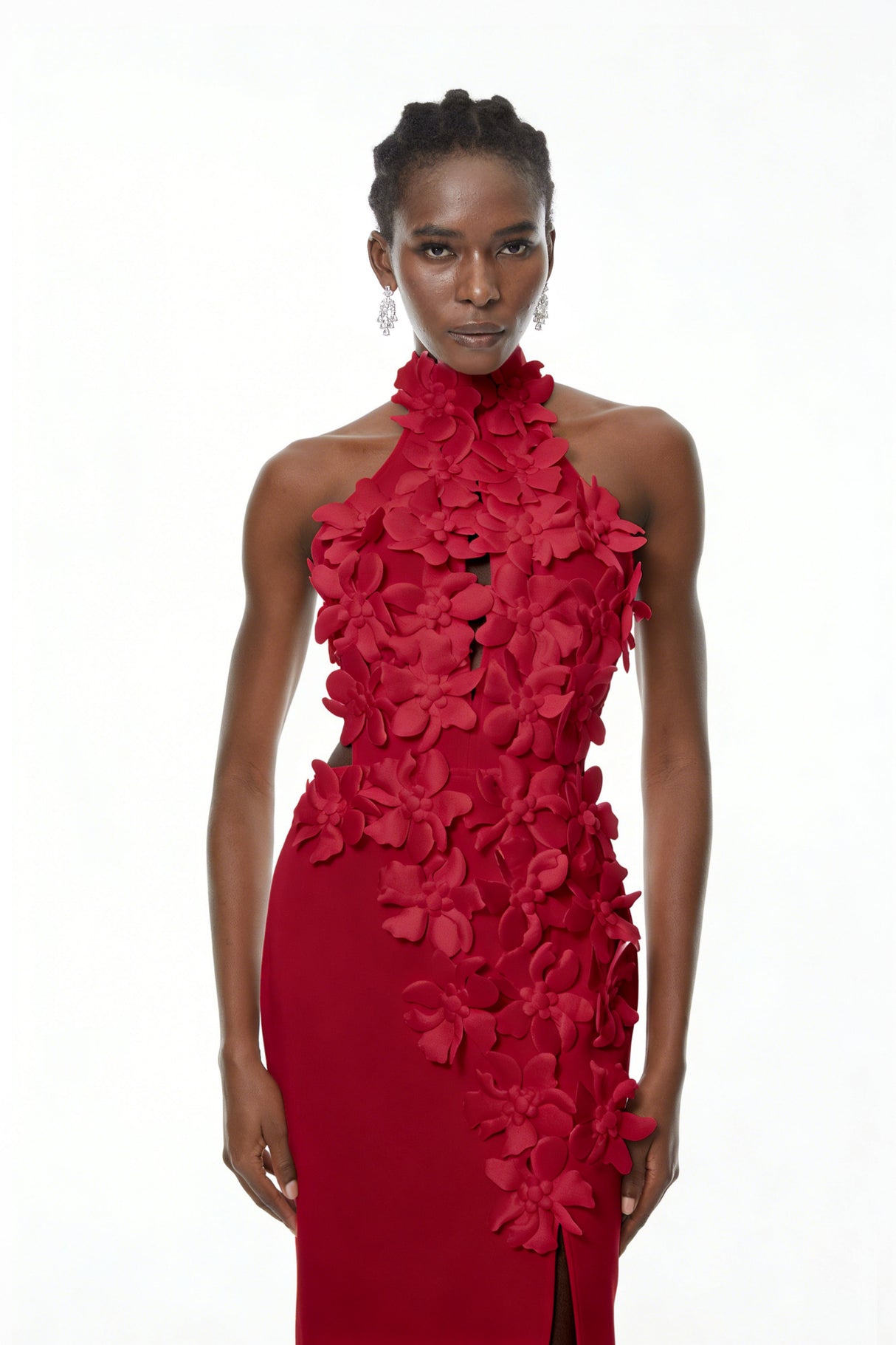 Aurohaya Brian Red Halterneck 3D Petal Maxi Dress