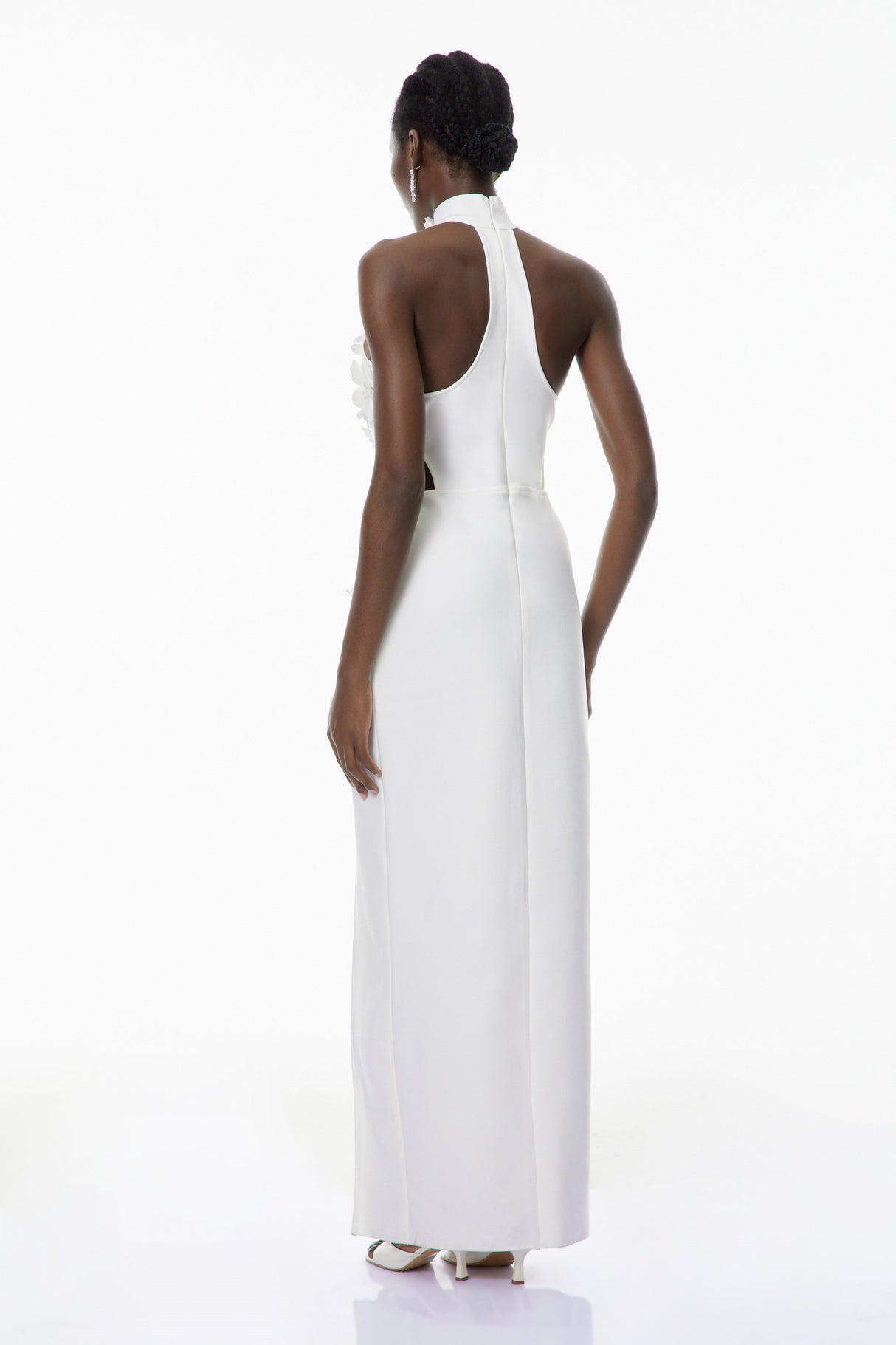 Aurohaya Brian White Halterneck 3D Petal Maxi Dress