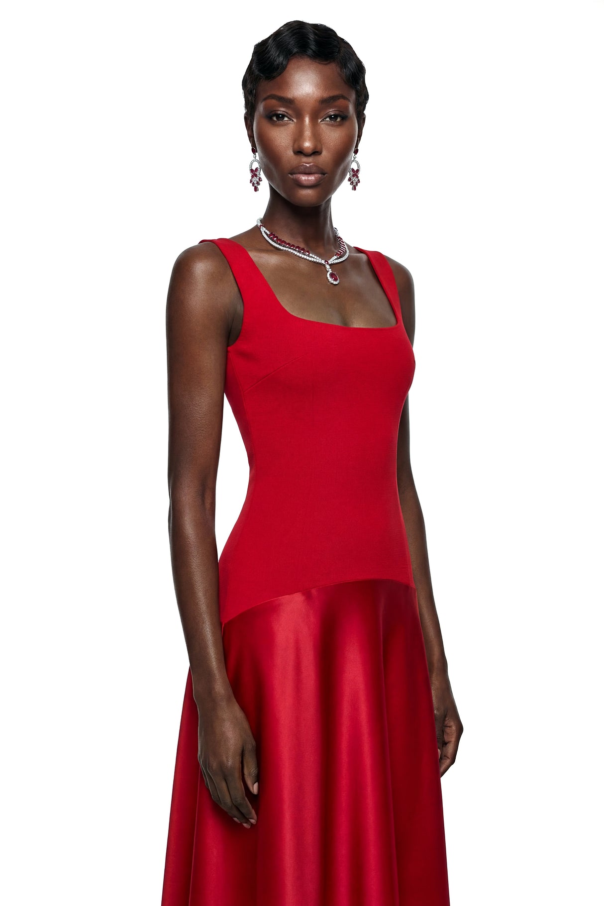 Aurohaya Brynja Red Square Neck Sleeveless Maxi Dress