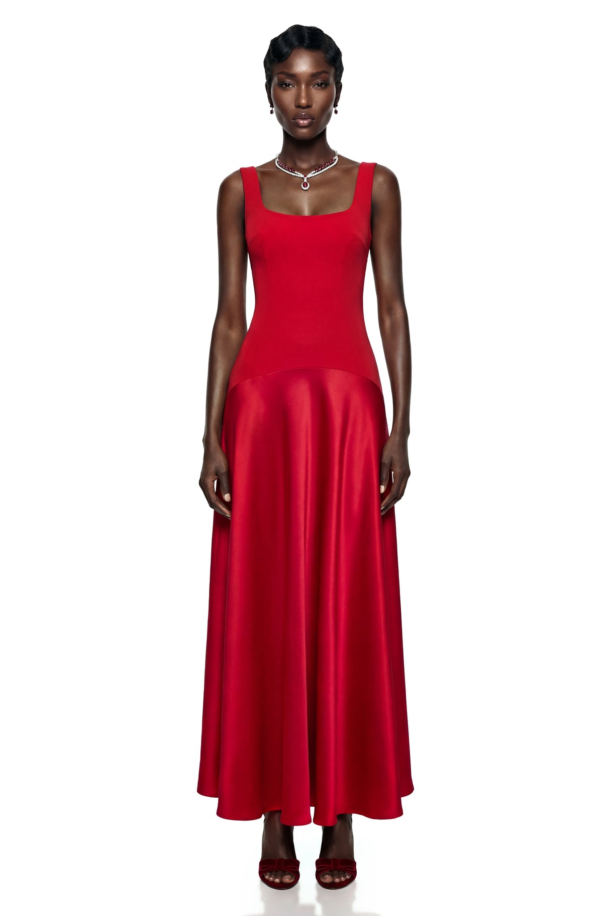 Aurohaya Brynja Red Square Neck Sleeveless Maxi Dress