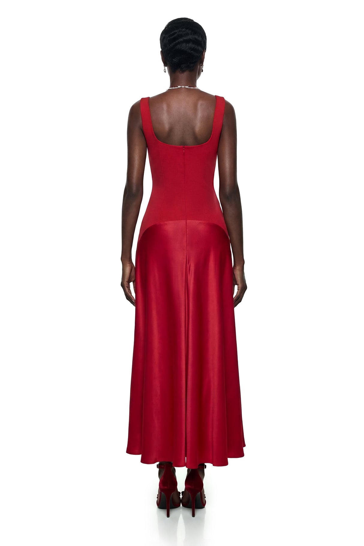 Aurohaya Brynja Red Square Neck Sleeveless Maxi Dress