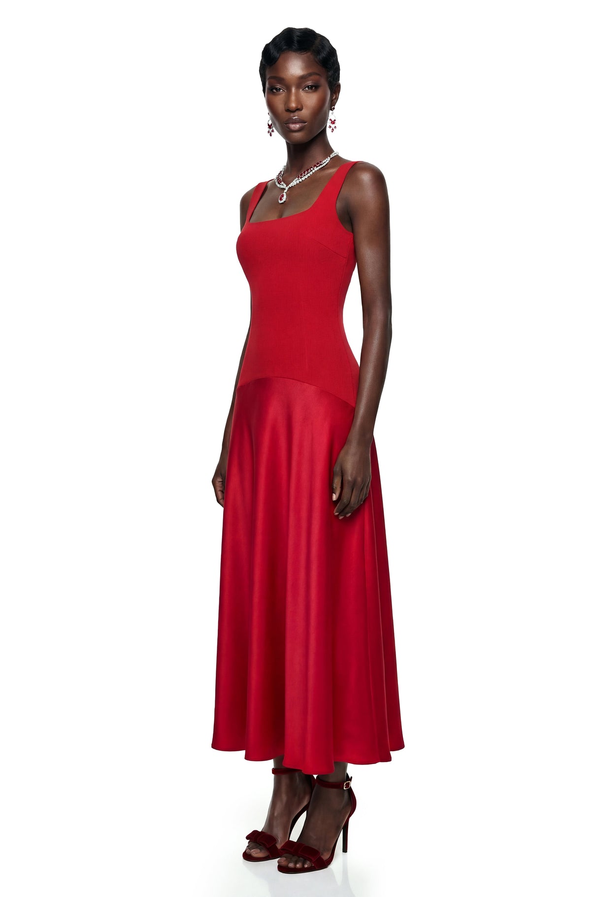 Aurohaya Brynja Red Square Neck Sleeveless Maxi Dress