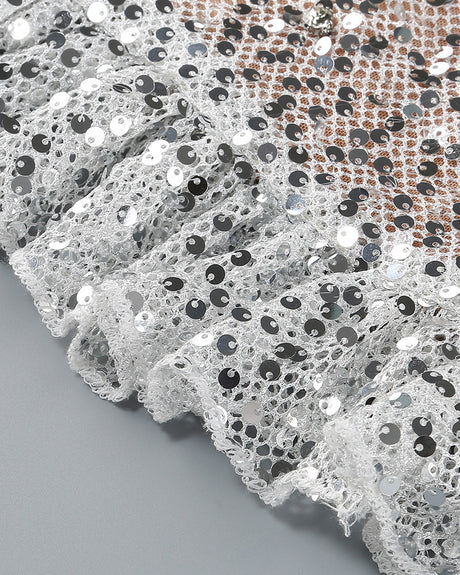Bustier Sequin Dress Nude Silver