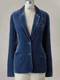 Aurohaya Vintage Velvet Blazer for Women Single-Breasted Lapel Collar Jacket with Pockets