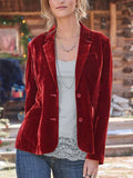 Aurohaya Vintage Velvet Blazer for Women Single-Breasted Lapel Collar Jacket with Pockets