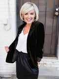 Aurohaya Velvet Blazer for Women with Notch Lapel Elegant Vintage Single-Breasted Long-Sleeve Jacket