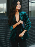 Aurohaya Velvet Blazer for Women with Notch Lapel Elegant Vintage Single-Breasted Long-Sleeve Jacket