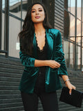 Aurohaya Velvet Blazer for Women with Notch Lapel Elegant Vintage Single-Breasted Long-Sleeve Jacket