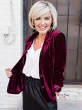 Aurohaya Velvet Blazer for Women with Notch Lapel Elegant Vintage Single-Breasted Long-Sleeve Jacket