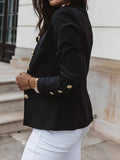Aurohaya Short Officer Jacket for Women Button-Up Stand Collar Elegant Polyester Blazer
