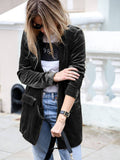 Aurohaya Velvet Blazer for Women Elegant Mid-Length Buttoned Jacket