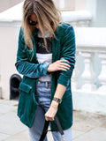 Aurohaya Velvet Blazer for Women Elegant Mid-Length Buttoned Jacket
