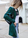 Aurohaya Velvet Blazer for Women Elegant Mid-Length Buttoned Jacket
