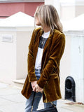 Aurohaya Velvet Blazer for Women Elegant Mid-Length Buttoned Jacket