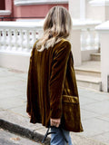 Aurohaya Velvet Blazer for Women Elegant Mid-Length Buttoned Jacket