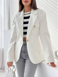 Aurohaya Women's Solid Color Blazer with Pockets Long Sleeves Elegant Casual Fashion Jacket