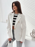 Aurohaya Women's Solid Color Blazer with Pockets Long Sleeves Elegant Casual Fashion Jacket
