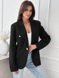 Aurohaya Women's Solid Color Blazer with Pockets Long Sleeves Elegant Casual Fashion Jacket