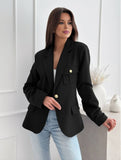 Aurohaya Women's Solid Color Blazer with Pockets Long Sleeves Elegant Casual Fashion Jacket