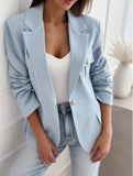 Aurohaya Women's Solid Color Blazer with Pockets Long Sleeves Elegant Casual Fashion Jacket
