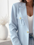 Aurohaya Women's Solid Color Blazer with Pockets Long Sleeves Elegant Casual Fashion Jacket
