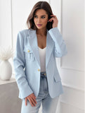 Aurohaya Women's Solid Color Blazer with Pockets Long Sleeves Elegant Casual Fashion Jacket