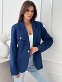 Aurohaya Women's Solid Color Blazer with Pockets Long Sleeves Elegant Casual Fashion Jacket
