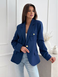 Aurohaya Women's Solid Color Blazer with Pockets Long Sleeves Elegant Casual Fashion Jacket