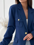 Aurohaya Women's Solid Color Blazer with Pockets Long Sleeves Elegant Casual Fashion Jacket