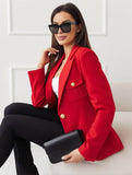 Aurohaya Women's Solid Color Blazer with Pockets Long Sleeves Elegant Casual Fashion Jacket