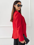 Aurohaya Women's Solid Color Blazer with Pockets Long Sleeves Elegant Casual Fashion Jacket