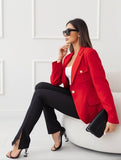 Aurohaya Women's Solid Color Blazer with Pockets Long Sleeves Elegant Casual Fashion Jacket