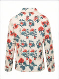 Aurohaya Floral Printed Blazer for Women V-Cut Long Sleeve Vintage Casual Polyester Jacket