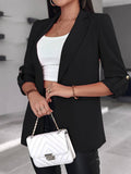 Aurohaya Solid Color Blazer for Women Long Sleeve Buttoned Polyester Elegant Casual Fashion Jacket