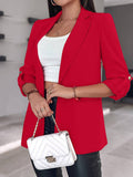 Aurohaya Solid Color Blazer for Women Long Sleeve Buttoned Polyester Elegant Casual Fashion Jacket