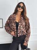 Aurohaya Short Leopard Biker Jacket for Women