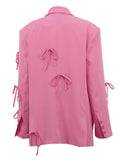 Aurohaya Double-Breasted Solid Blazer for Women Long-Sleeve with Pockets, Oversized Polyester-Spandex Jacket