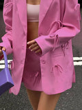 Aurohaya Double-Breasted Solid Blazer for Women Long-Sleeve with Pockets, Oversized Polyester-Spandex Jacket