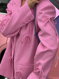 Aurohaya Double-Breasted Solid Blazer for Women Long-Sleeve with Pockets, Oversized Polyester-Spandex Jacket