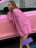 Aurohaya Double-Breasted Solid Blazer for Women Long-Sleeve with Pockets, Oversized Polyester-Spandex Jacket