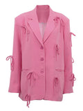 Aurohaya Double-Breasted Solid Blazer for Women Long-Sleeve with Pockets, Oversized Polyester-Spandex Jacket