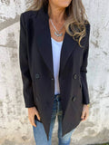 Aurohaya Double-Breasted Solid Blazer for Women Long-Sleeve with Pockets, Elegant Casual Autumn Jacket