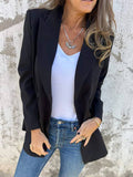 Aurohaya Double-Breasted Solid Blazer for Women Long-Sleeve with Pockets, Elegant Casual Autumn Jacket